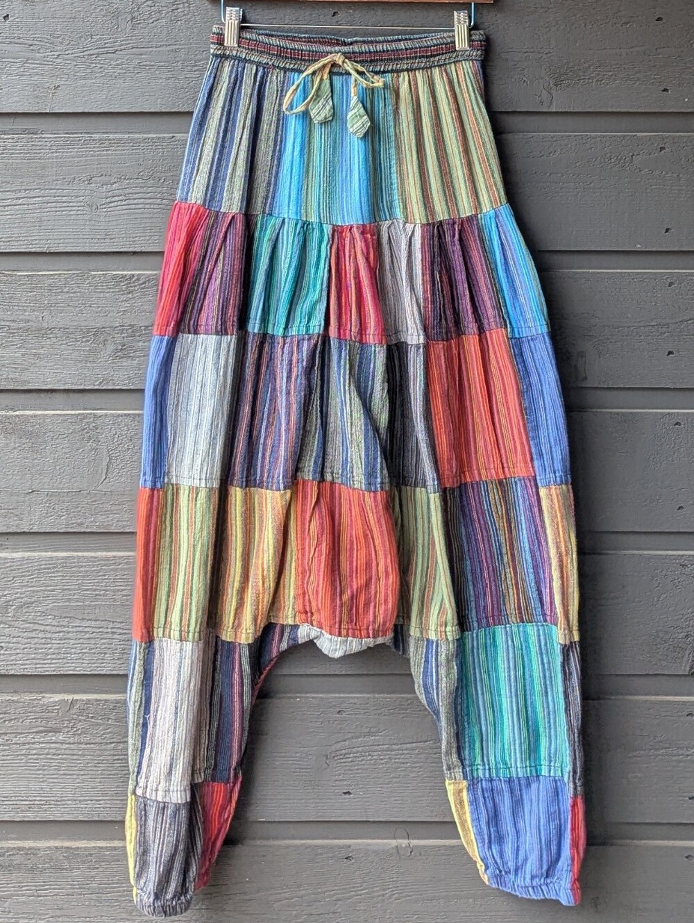 Modas Bagdad Colorful Patchwork Drop Crotch Harem Pants Size Small